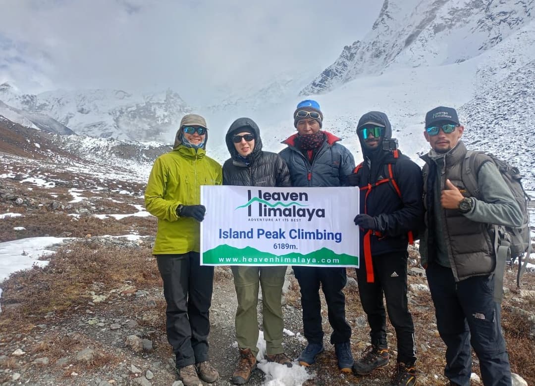Trekkers posing after Island Peak Summit