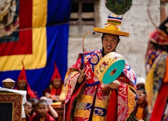 A local performer during the sacred Tiji Festival