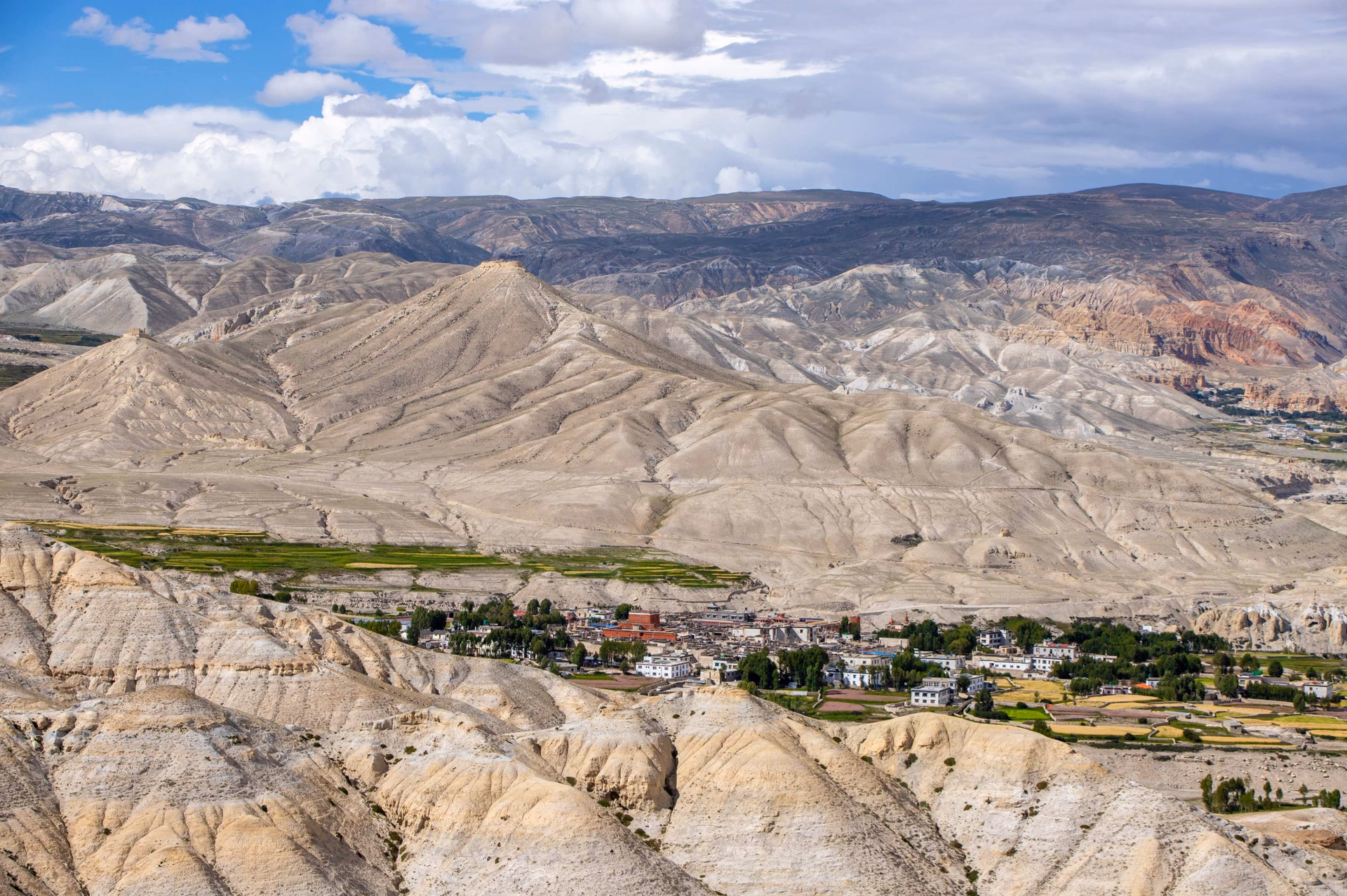 Panoramic view of Lo Manthang village in Upper Mustang