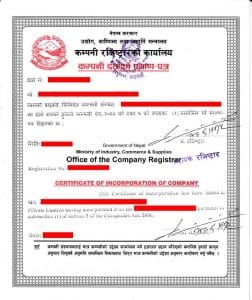 Company Registration in Nepal Sample